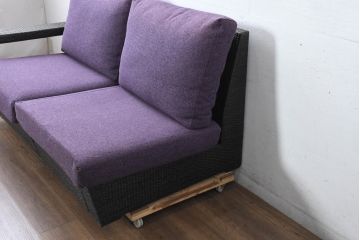 中古　美品　展示品　名門藤家具　カザマ(Kazama)　Ventura New Frag(ベンチュラニューフラーグ)　ラタン　大人の空間を演出するら引き出し付き3人掛けソファ(三人掛け、システムソファ、カウチソファ、コーナーソファ、)(定価約53万円)(R-084301)
