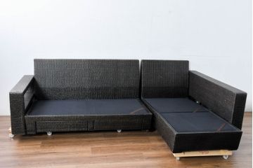 中古　美品　展示品　名門藤家具　カザマ(Kazama)　Ventura New Frag(ベンチュラニューフラーグ)　ラタン　大人の空間を演出するら引き出し付き3人掛けソファ(三人掛け、システムソファ、カウチソファ、コーナーソファ、)(定価約53万円)(R-084301)