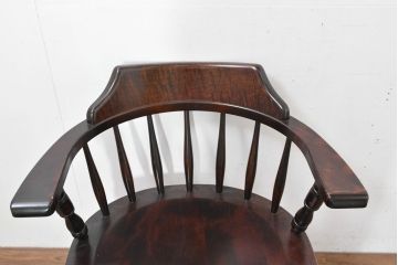 中古　北海道民芸家具　希少な廃番品　HM630　格好良い佇まいが魅力のキャプテンチェア4脚セット(肘掛け椅子、アームチェア、イス、板座チェア、ダイニングチェア、バラ売り可能)(R-084306)
