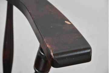 中古　北海道民芸家具　希少な廃番品　HM630　格好良い佇まいが魅力のキャプテンチェア4脚セット(肘掛け椅子、アームチェア、イス、板座チェア、ダイニングチェア、バラ売り可能)(R-084306)