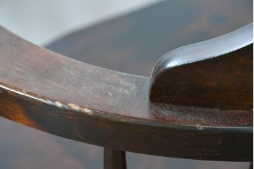中古　北海道民芸家具　希少な廃番品　HM630　格好良い佇まいが魅力のキャプテンチェア4脚セット(肘掛け椅子、アームチェア、イス、板座チェア、ダイニングチェア、バラ売り可能)(R-084306)