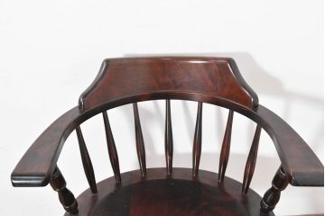 中古　北海道民芸家具　希少な廃番品　HM630　格好良い佇まいが魅力のキャプテンチェア4脚セット(肘掛け椅子、アームチェア、イス、板座チェア、ダイニングチェア、バラ売り可能)(R-084306)