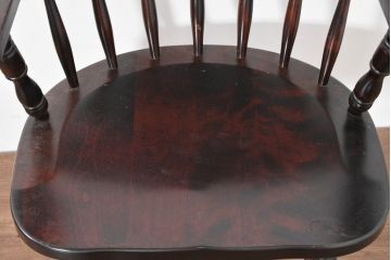中古　北海道民芸家具　希少な廃番品　HM630　格好良い佇まいが魅力のキャプテンチェア4脚セット(肘掛け椅子、アームチェア、イス、板座チェア、ダイニングチェア、バラ売り可能)(R-084306)
