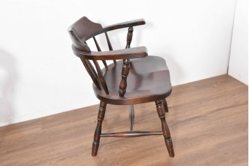 中古　北海道民芸家具　希少な廃番品　HM630　格好良い佇まいが魅力のキャプテンチェア4脚セット(肘掛け椅子、アームチェア、イス、板座チェア、ダイニングチェア、バラ売り可能)(R-084306)