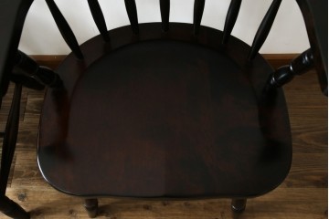 中古　北海道民芸家具　希少な廃番品　HM630　格好良い佇まいが魅力のキャプテンチェア4脚セット　(R-084306)