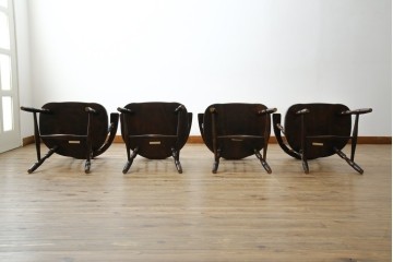 中古　北海道民芸家具　希少な廃番品　HM630　格好良い佇まいが魅力のキャプテンチェア4脚セット　(R-084306)