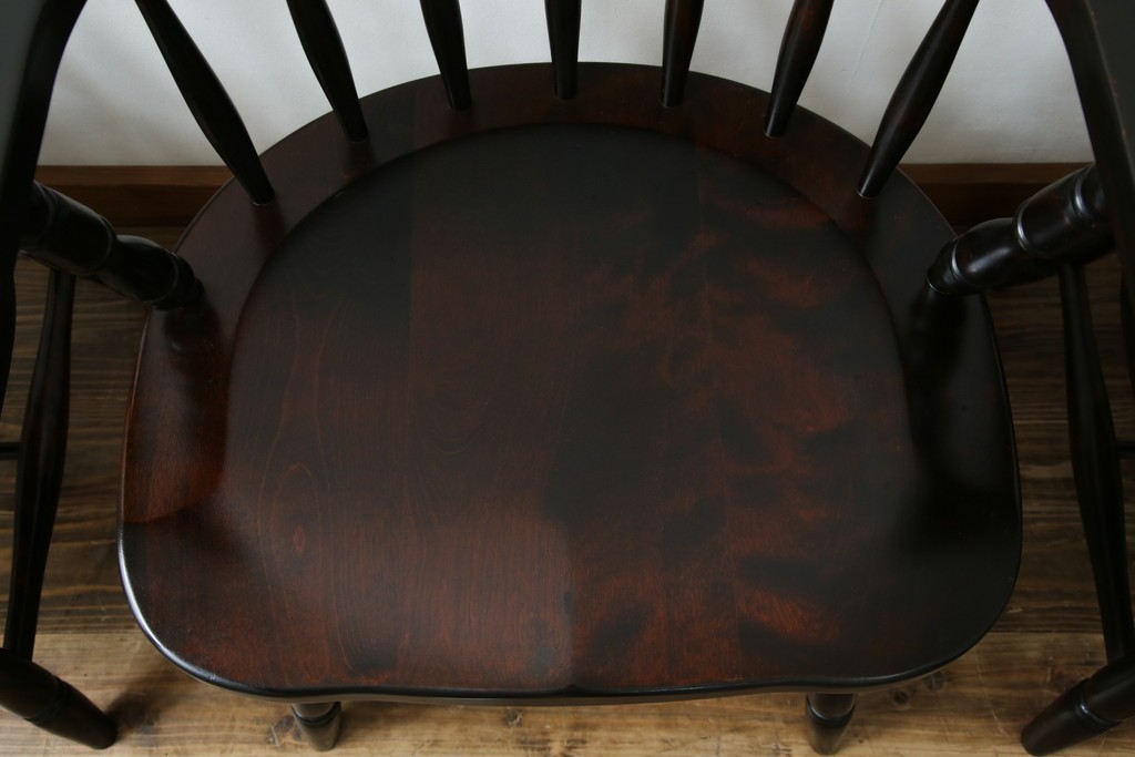 中古　北海道民芸家具　希少な廃番品　HM630　格好良い佇まいが魅力のキャプテンチェア4脚セット　(R-084306)