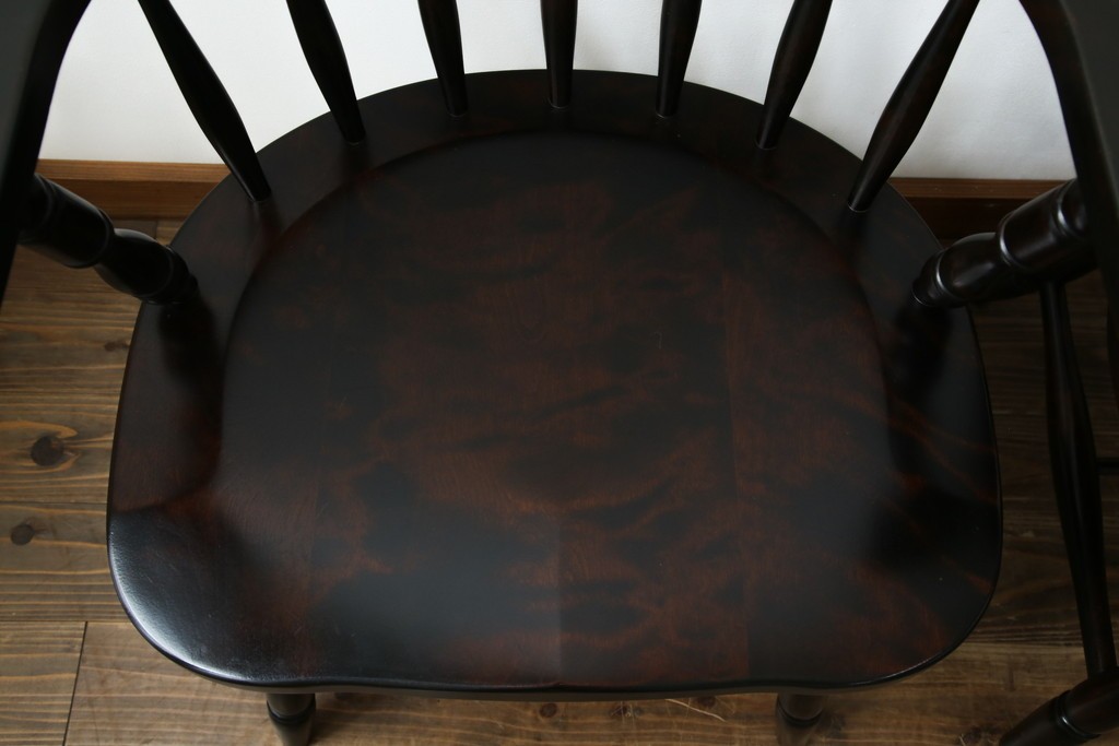 中古　北海道民芸家具　希少な廃番品　HM630　格好良い佇まいが魅力のキャプテンチェア4脚セット　(R-084306)