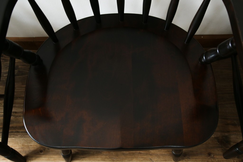 中古　北海道民芸家具　希少な廃番品　HM630　格好良い佇まいが魅力のキャプテンチェア4脚セット　(R-084306)