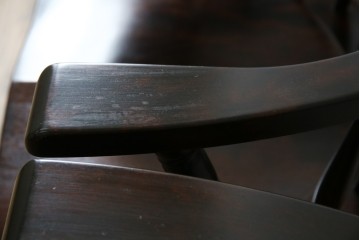 中古　北海道民芸家具　希少な廃番品　HM630　格好良い佇まいが魅力のキャプテンチェア4脚セット　(R-084306)