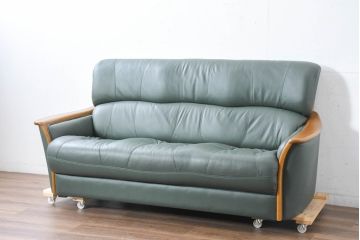 中古　美品!!　浜本工芸　ロングセラー　ベストセラーモデル　1800　重厚感のある3人掛けレザーソファ(本革、3人掛けソファ、三人掛け、トリプルソファ)(定価約25万円)(R-084310)