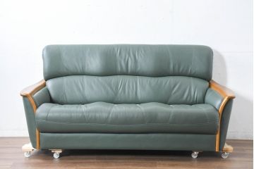 中古　美品!!　浜本工芸　ロングセラー　ベストセラーモデル　1800　重厚感のある3人掛けレザーソファ(本革、3人掛けソファ、三人掛け、トリプルソファ)(定価約25万円)(R-084310)