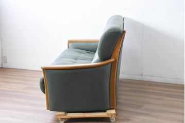 中古　美品!!　浜本工芸　ロングセラー　ベストセラーモデル　1800　重厚感のある3人掛けレザーソファ(本革、3人掛けソファ、三人掛け、トリプルソファ)(定価約25万円)(R-084310)