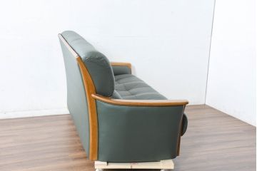 中古　美品!!　浜本工芸　ロングセラー　ベストセラーモデル　1800　重厚感のある3人掛けレザーソファ(本革、3人掛けソファ、三人掛け、トリプルソファ)(定価約25万円)(R-084310)