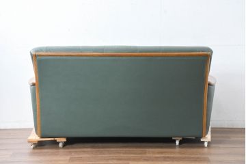 中古　美品!!　浜本工芸　ロングセラー　ベストセラーモデル　1800　重厚感のある3人掛けレザーソファ(本革、3人掛けソファ、三人掛け、トリプルソファ)(定価約25万円)(R-084310)