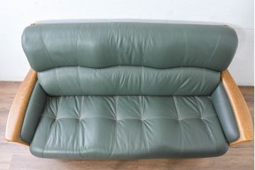 中古　美品!!　浜本工芸　ロングセラー　ベストセラーモデル　1800　重厚感のある3人掛けレザーソファ(本革、3人掛けソファ、三人掛け、トリプルソファ)(定価約25万円)(R-084310)