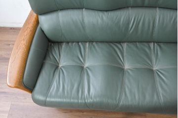 中古　美品!!　浜本工芸　ロングセラー　ベストセラーモデル　1800　重厚感のある3人掛けレザーソファ(本革、3人掛けソファ、三人掛け、トリプルソファ)(定価約25万円)(R-084310)