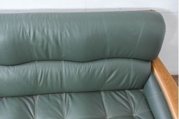 中古　美品!!　浜本工芸　ロングセラー　ベストセラーモデル　1800　重厚感のある3人掛けレザーソファ(本革、3人掛けソファ、三人掛け、トリプルソファ)(定価約25万円)(R-084310)