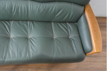 中古　美品!!　浜本工芸　ロングセラー　ベストセラーモデル　1800　重厚感のある3人掛けレザーソファ(本革、3人掛けソファ、三人掛け、トリプルソファ)(定価約25万円)(R-084310)
