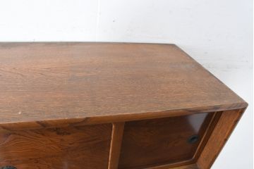 中古　美品　国産　職人手作り品　欅(ケヤキ)材　杢目の素敵な茶箪笥(収納棚、戸棚、茶棚、飾り棚、上下バラ売り可能)(定価約24万円)(R-084312)
