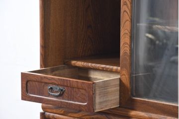 中古　美品　国産　職人手作り品　欅(ケヤキ)材　杢目の素敵な茶箪笥(収納棚、戸棚、茶棚、飾り棚、上下バラ売り可能)(定価約24万円)(R-084312)
