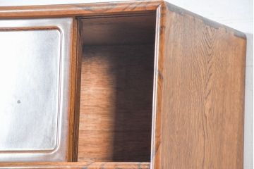中古　美品　国産　職人手作り品　欅(ケヤキ)材　杢目の素敵な茶箪笥(収納棚、戸棚、茶棚、飾り棚、上下バラ売り可能)(定価約24万円)(R-084312)