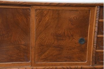中古　美品　国産　職人手作り品　欅(ケヤキ)材　天板リメイク　杢目の素敵なサイドボード(収納棚、戸棚、茶棚)(R-084314)