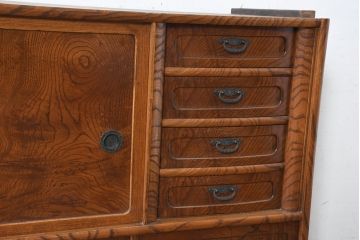 中古　美品　国産　職人手作り品　欅(ケヤキ)材　天板リメイク　杢目の素敵なサイドボード(収納棚、戸棚、茶棚)(R-084314)