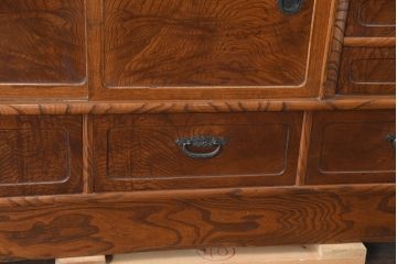 中古　美品　国産　職人手作り品　欅(ケヤキ)材　天板リメイク　杢目の素敵なサイドボード(収納棚、戸棚、茶棚)(R-084314)