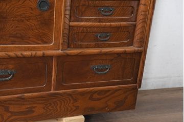 中古　美品　国産　職人手作り品　欅(ケヤキ)材　天板リメイク　杢目の素敵なサイドボード(収納棚、戸棚、茶棚)(R-084314)