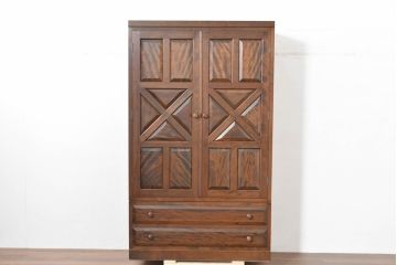 中古　松本民芸家具　シックで品のある雰囲気が魅力的なD型洋服タンスI(ワードローブ、チェスト、衣装箪笥、バラ売り可能)(定価約60万円)(R-084315)