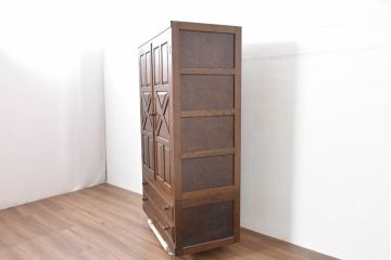 中古　松本民芸家具　シックで品のある雰囲気が魅力的なD型洋服タンスI(ワードローブ、チェスト、衣装箪笥、バラ売り可能)(定価約60万円)(R-084315)