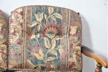 中古　超美品　展示品　使用感ほぼなし　飛騨産業　キツツキ　穂高シリーズ　美しい花柄が際立つ2人掛けソファ(2P、二人掛け、リビングチェア、アームソファ)(定価約24万円)(R-084324)