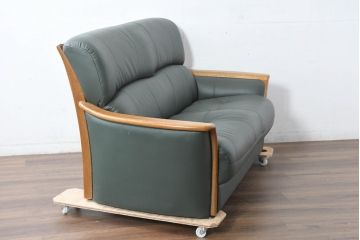 中古　美品!!　浜本工芸　ロングセラー　ベストセラーモデル　1800　くつろぎの時間におすすめ!どっしりとした存在感のある2人掛けレザーソファ(2P、本革、2人掛けソファ、二人掛け、ラブソファ)(定価約21万円)(R-084327)