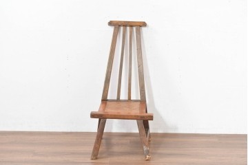 ジャンク品　中国アンティーク　民芸の趣　籐座面　二本縦桟のハイバックチャイナチェア　(R-084329)