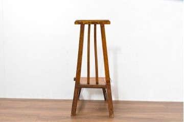 ジャンク品　中国アンティーク　民芸の趣　籐座面　二本縦桟のハイバックチャイナチェア　(R-084329)