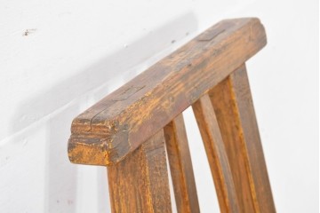 ジャンク品　中国アンティーク　民芸の趣　籐座面　二本縦桟のハイバックチャイナチェア　(R-084329)