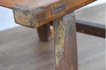 ジャンク品　中国アンティーク　民芸の趣　籐座面　二本縦桟のハイバックチャイナチェア　(R-084329)