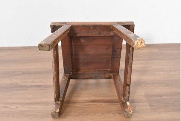 ジャンク品　中国アンティーク　民芸の趣　籐座面　二本縦桟のハイバックチャイナチェア　(R-084329)