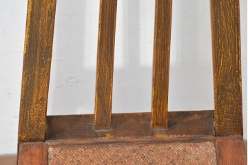 ジャンク品　中国アンティーク　民芸の趣　籐座面　二本縦桟のハイバックチャイナチェア　(R-084329)