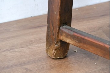 ジャンク品　中国アンティーク　民芸の趣　籐座面　二本縦桟のハイバックチャイナチェア　(R-084329)