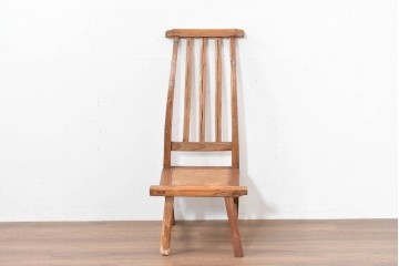 中国アンティーク　民芸の趣　籐座面　三本縦桟のハイバックチャイナチェア　(R-084330)