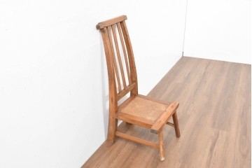 中国アンティーク　民芸の趣　籐座面　三本縦桟のハイバックチャイナチェア　(R-084330)