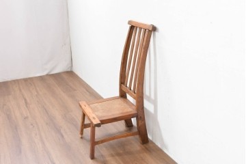 中国アンティーク　民芸の趣　籐座面　三本縦桟のハイバックチャイナチェア　(R-084330)