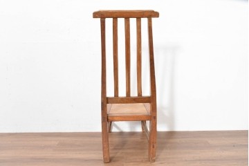 中国アンティーク　民芸の趣　籐座面　三本縦桟のハイバックチャイナチェア　(R-084330)