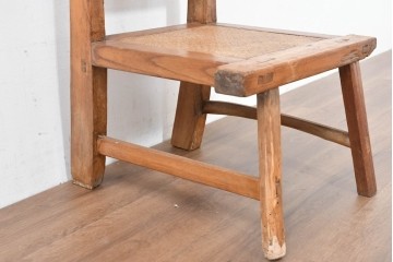 中国アンティーク　民芸の趣　籐座面　三本縦桟のハイバックチャイナチェア　(R-084330)