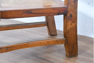 中国アンティーク　民芸の趣　籐座面　三本縦桟のハイバックチャイナチェア　(R-084330)