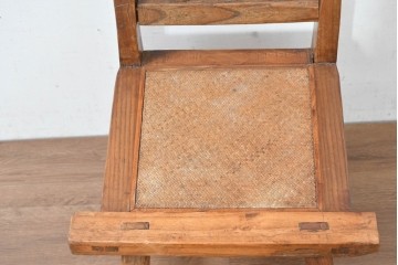 中国アンティーク　民芸の趣　籐座面　三本縦桟のハイバックチャイナチェア　(R-084330)