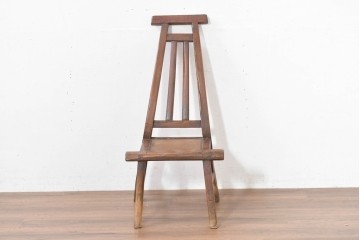 中国アンティーク　民芸の趣　籐座面　二本縦桟のチャイナチェア　(R-084331)