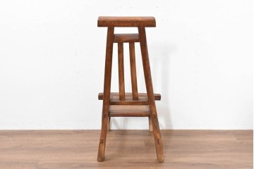 中国アンティーク　民芸の趣　籐座面　二本縦桟のチャイナチェア　(R-084331)